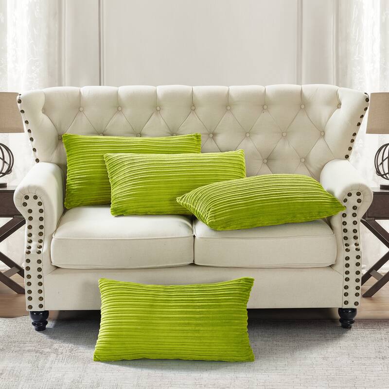 Ribbed Flanned 4 Pieces Pillow Shell Set, NO INSERT - 14" x 26" - dark citron