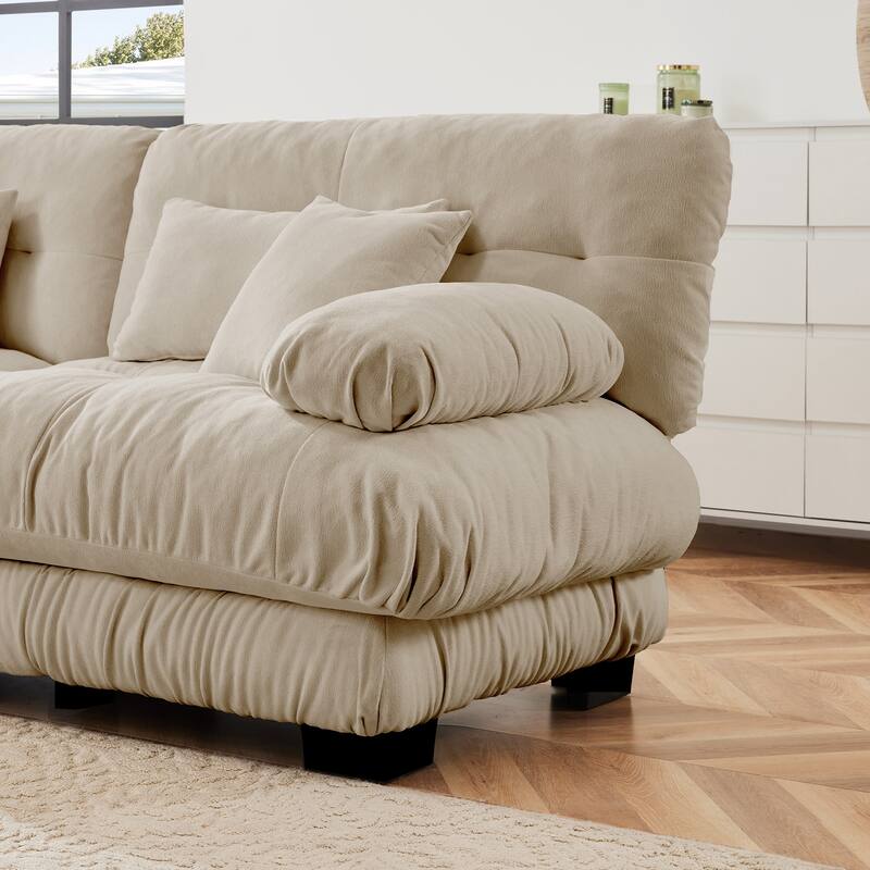 GDFStudio - Thalassian Chenille Cloud Inspired 3 Seater Sofa with Dual Ottomans