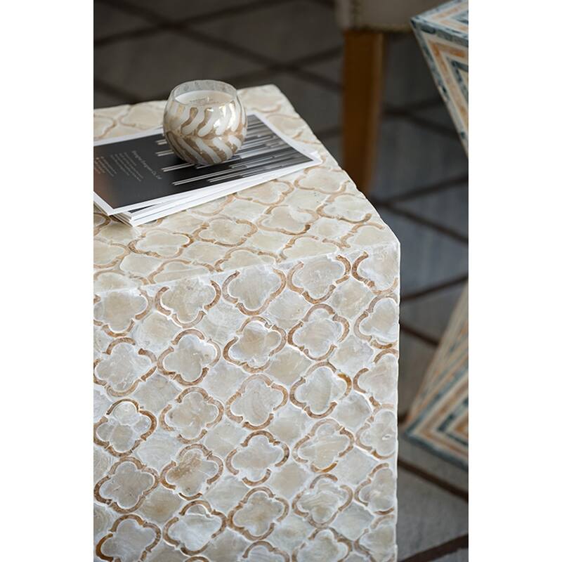 14x14x18" Square Capiz Stool, Cream
