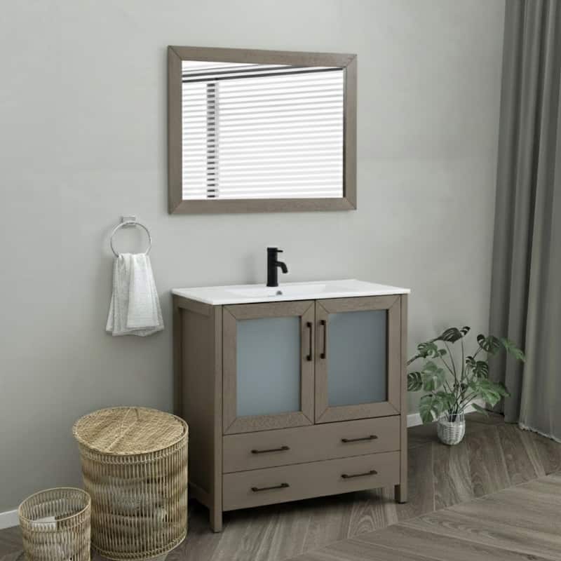 Vanity Art 36-Inch Single Sink Bathroom Vanity Set Dove-Tailed Drawers, 1 Cabinets, 1 Shelf, Soft-Closing Doors with Free Mirror