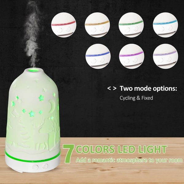 Aromatherapy diffuser, essential oil humidifier, 7-color LED light, timer, automatic shut-off without water, white