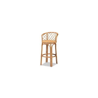 Bohemian Style Modern Rattan Bar Stool with Brown Finish, Footrest Support, Ergonomic Counter Height Seating