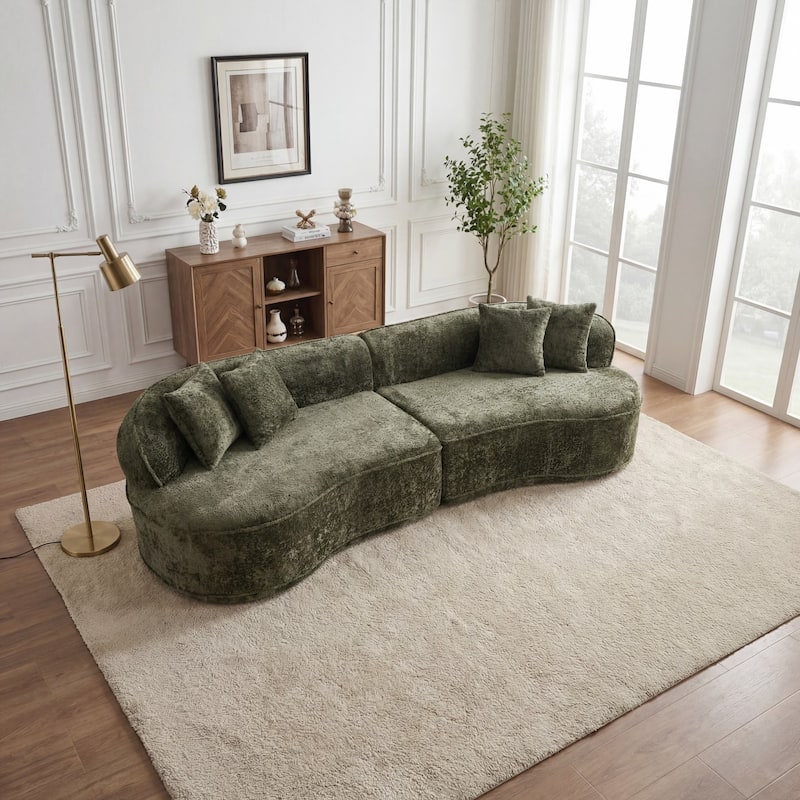114" Curved Boucle Sectional Sofa, No Assembly Required - Green