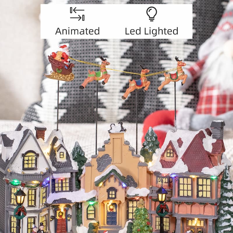 HOMCOM Christmas Village, Santa and Deer Skating Pond Animated Winter Wonderland Set with Multicolored LED Light