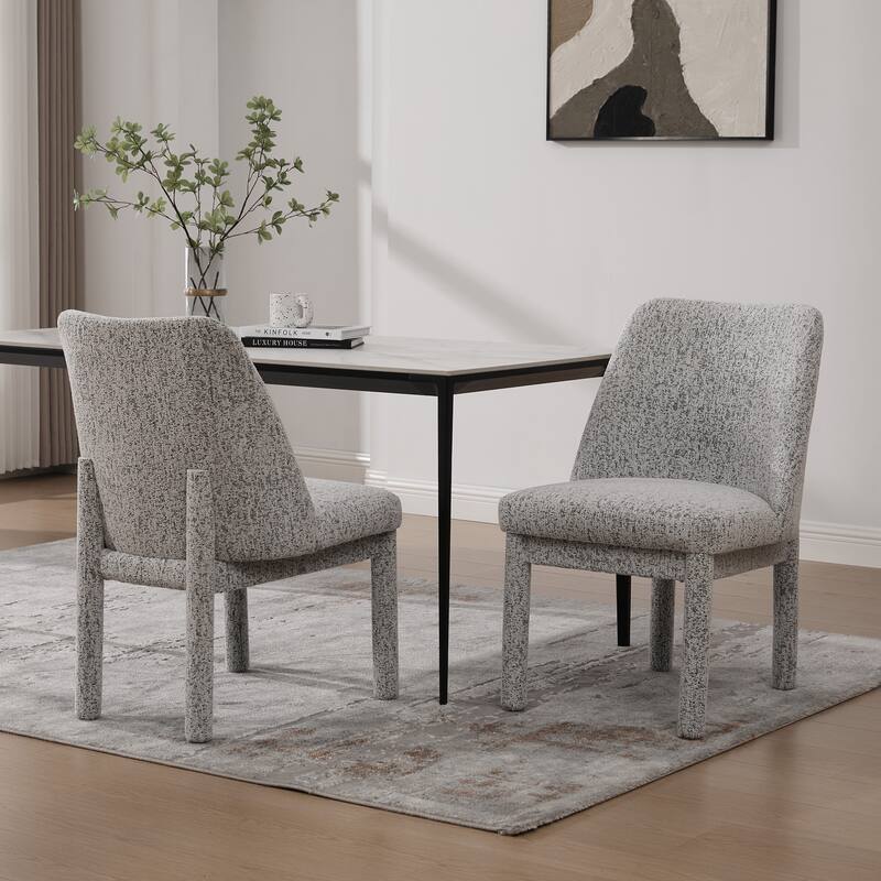 21.46" Wide Modern Minimalist Dining Chair Set Of Two, Chenille Upholstered, Rubberwood Legs, High Curved Backrest