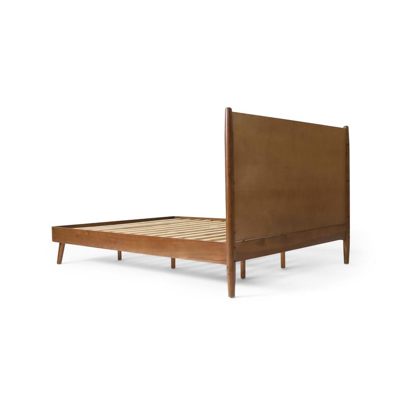 California King Size Natural Acacia Wood Platform Bed with Mid-Century Modern Design and 600lb Capacity