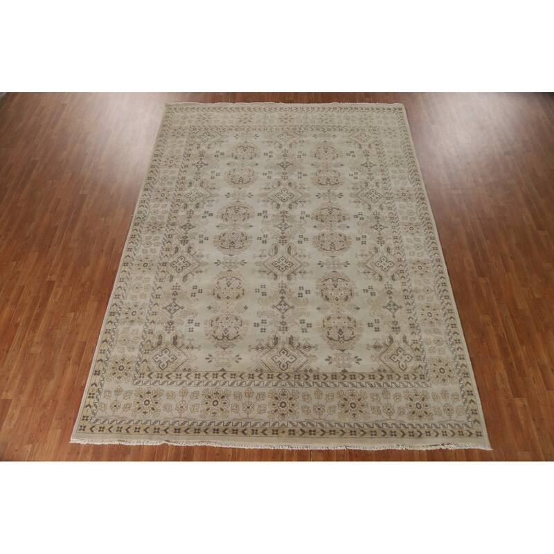 Transitional Oushak Area Rug Hand-Knotted Oriental Wool Carpet - 9'0"x 11'11"