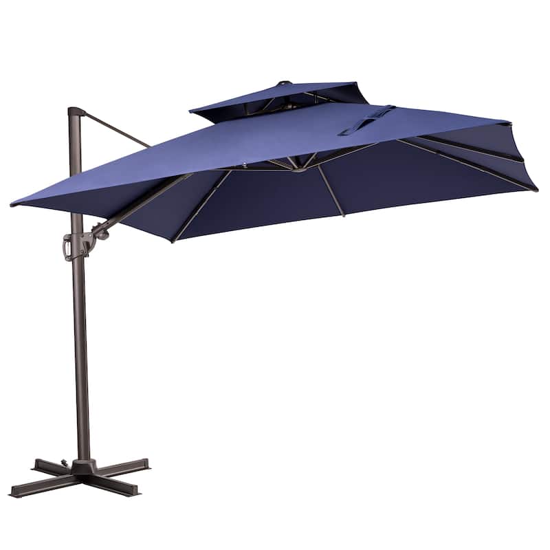 13 x 10 FT Outdoor Patio Cantilever LED Lighted Double Vented Umbrella with Base