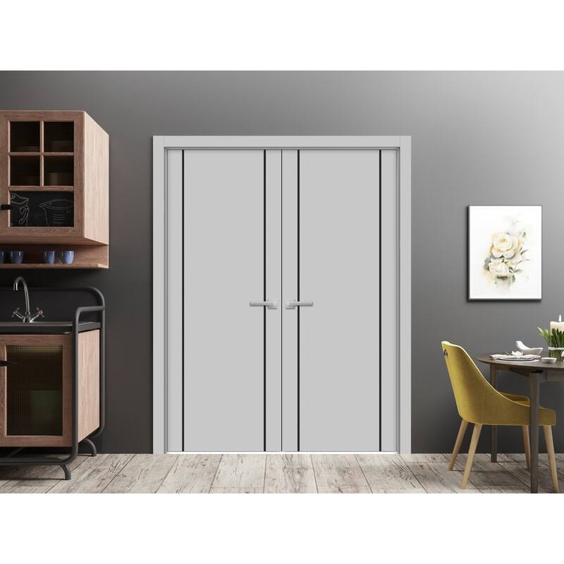 French Pocket Door 28x80 with Planum 0016 Grey Matte with Kit Trims Rail