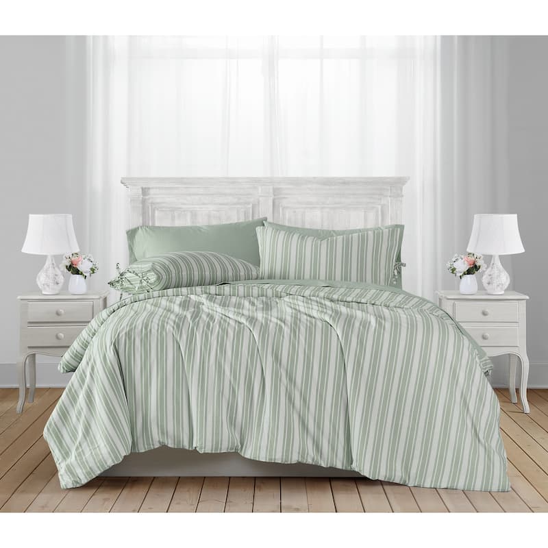 The Farmhouse by Rachel Ashwell Wide Ticking Stripe 3 Piece Duvet Cover Set - King - White/Green