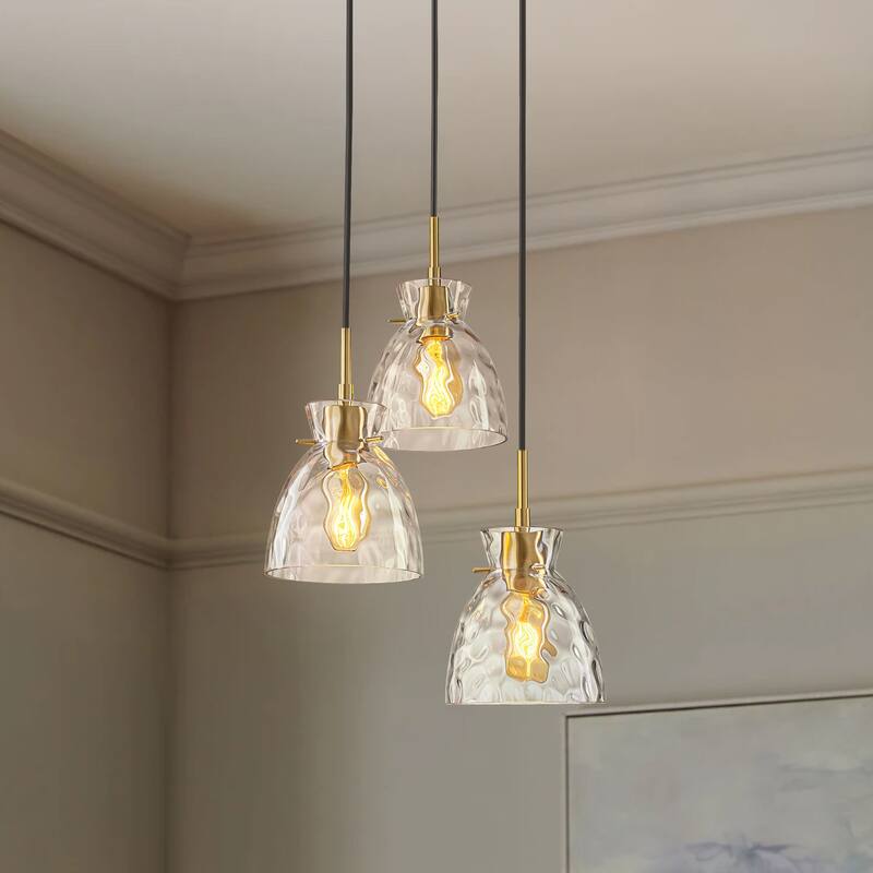 1/3/5-Light Modern Black & Gold Textured Glass Pendant Light - Adjustable Hanging Ceiling Fixture for Dining Room - 3 Light - Gold