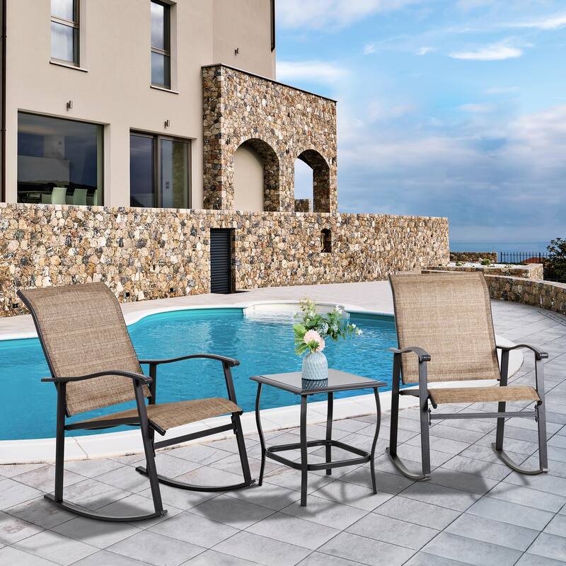 Futzca 3 Piece Outdoor Rocking Bistro Set - N/A - Brown