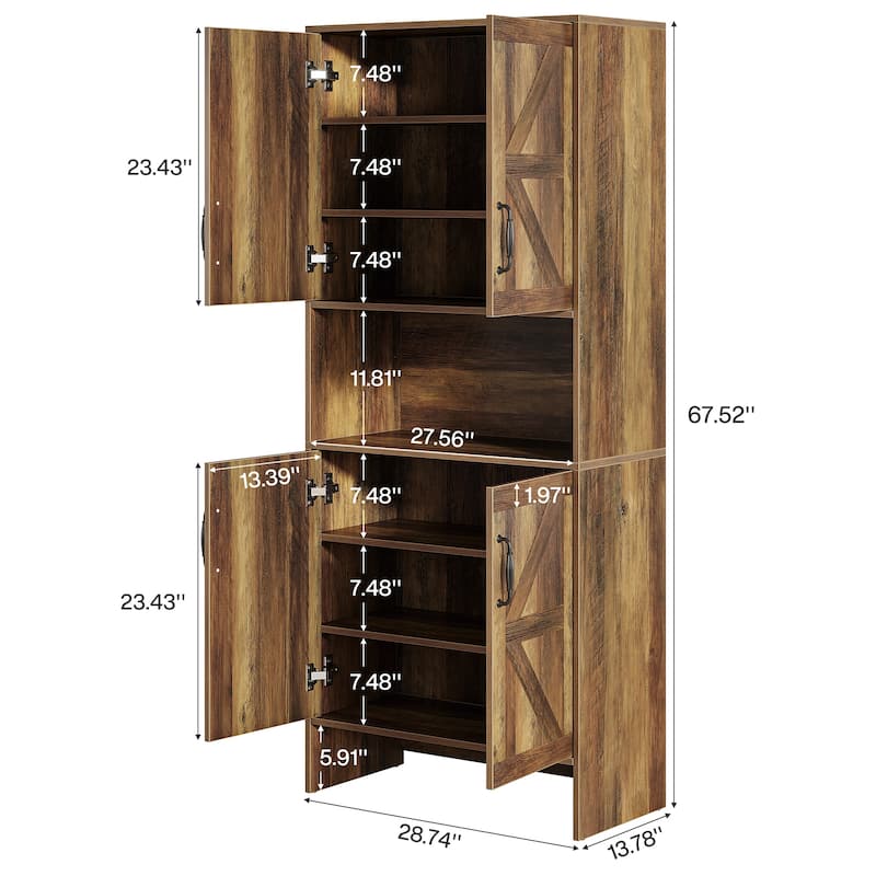 67.52" Tall Shoe Cabinet, 7-Tier Farmhouse Shoe Storage Cabinet with Doors and Adjustable Shelves