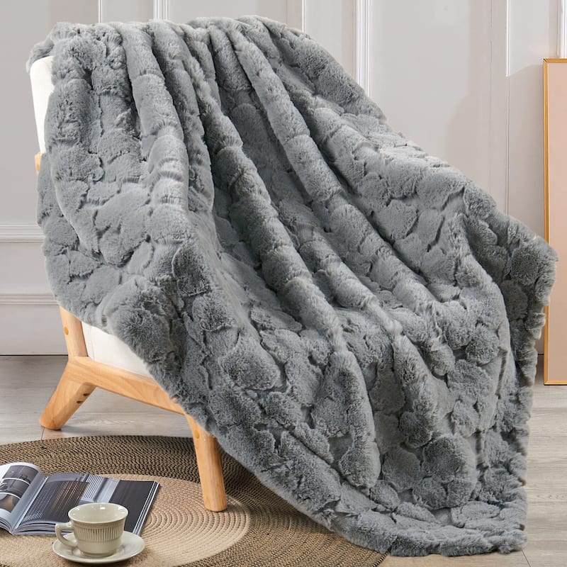 Home Soft Things Cloud Carved FauxFur Throw Decorative Blankets - 50" x 60" - Grey