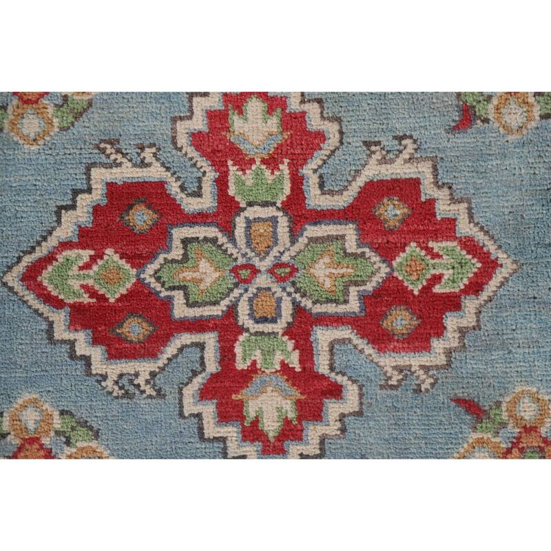 Hand Knotted Oriental 100% Wool Carpet Traditional All-Over Navy Blue & Blues Kazak Area Rug - 9' 8'' X 6' 6''
