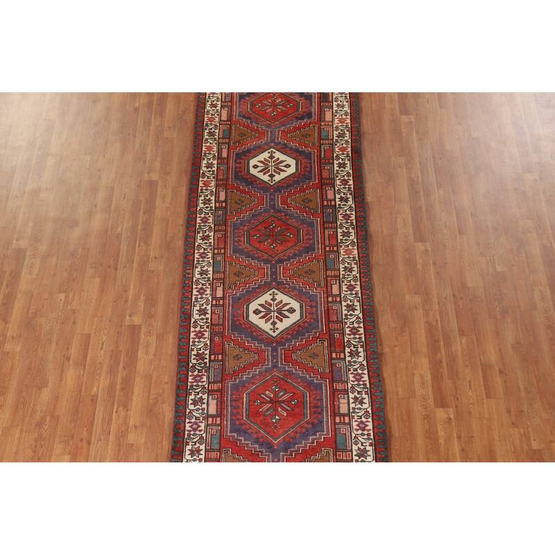 Ardebil Persian Vintage Runner Rug Handmade Wool Carpet - 3'4"x 10'6"