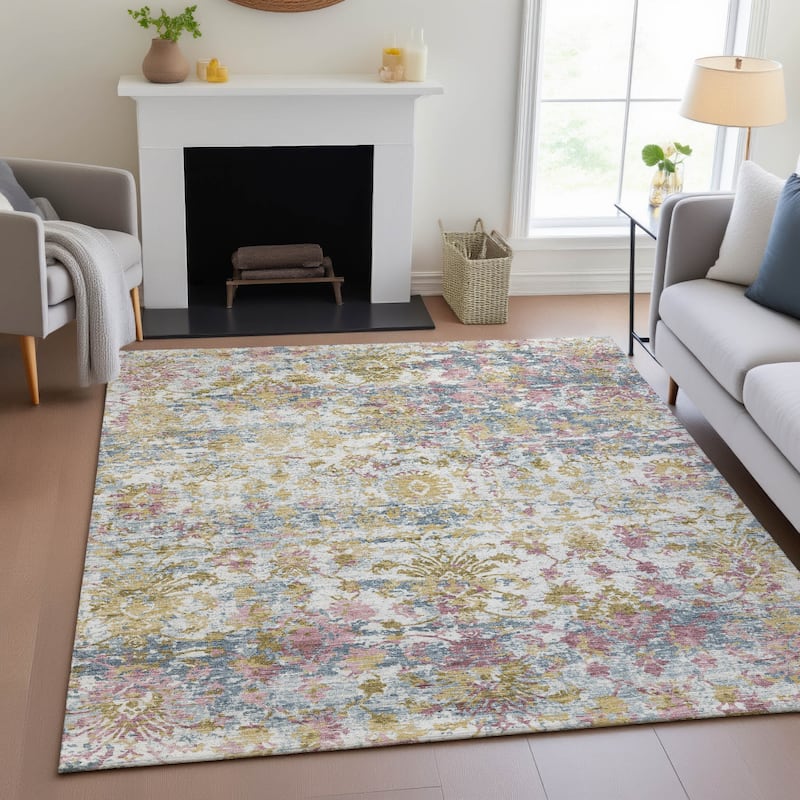 Machine Washable Indoor/Outdoor Vintage Traditional Chantille Rug