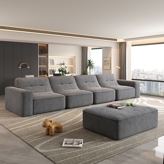 143.7" Modular Sectional Set: Removable Ottoman, Tufted Deep Seat, Chaise & Accent Chair – DIY Sparkling Chenille .