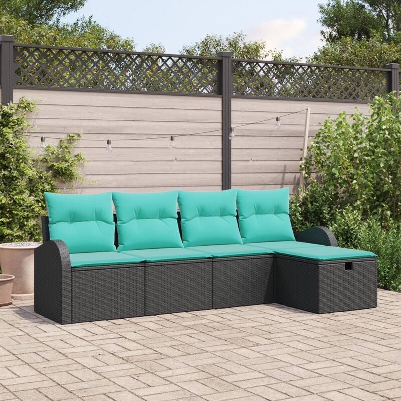 vidaXL 5/6 Garden Sofa Set with Cushions Black/Brown/Grey Poly Rattan - 92.1 x 46.1 x 27.2 - Black without table