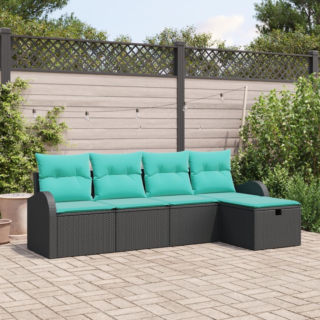 vidaXL 5/6 Piece Garden Sofa Set with Cushions Black Poly Rattan - 92.1×46.1×27.2