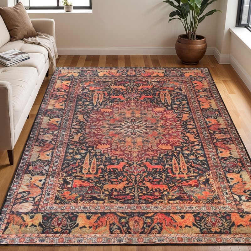 Superior Copley Bohemian Oriental Medallion Wildlife Indoor Area Rug - 5' x 7' 6" - Brown