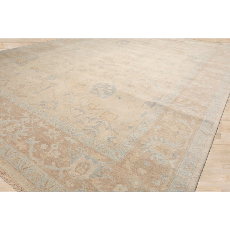 Multi Size Hand Knotted Beige Oushak Wool Area Rug Stone Wash Oriental