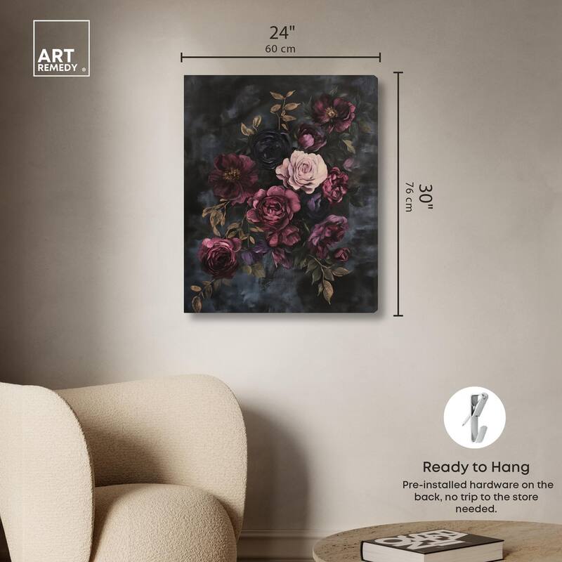 Vintage Dark Roses Canvas by Art Remedy, Gallery Wrapped