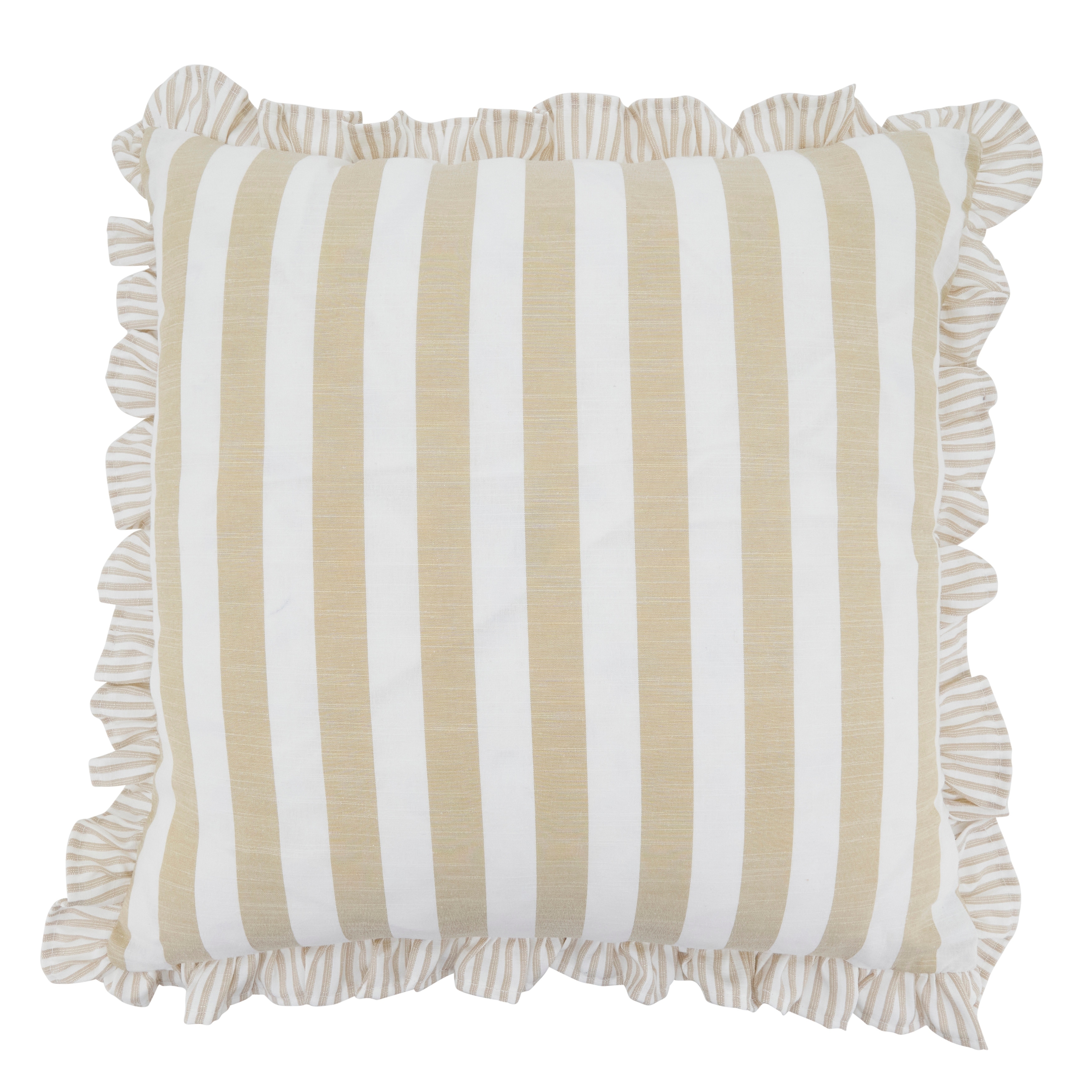 Striped Ruffle Edge Cotton-Blend Throw Pillow - Classic Cabana Stripe Design for Sofa, Bed & Accent Styling