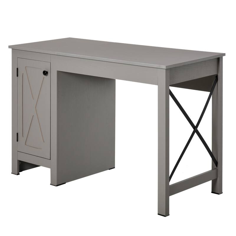 HOMCOM Computer Table Desk, Writing Workstation with Cabinet with Metal X-Bar for Living Room or Office