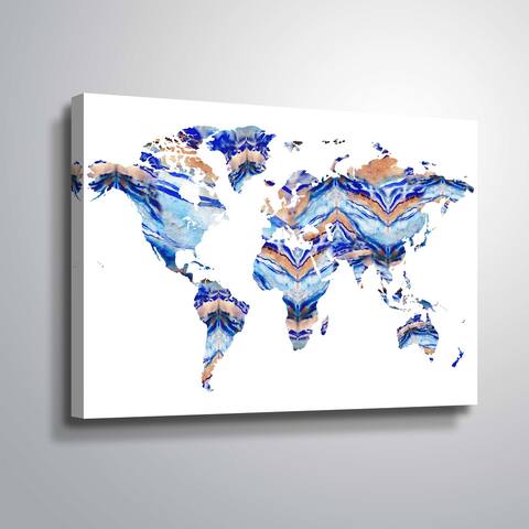 Organic blue watercolor world map by Irina Sztukowski Gallery Wrapped Canvas