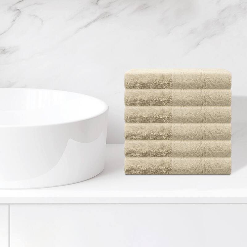 6 Pack Cotton Washcloths, Printed Face Towel, Absorbent and Comfort Face Towels for Bathroom, Hotel, Gym 13" x 13" - Khaki
