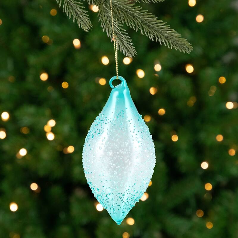 Textured Glass Finial Christmas Ornament - 7" - Transparent Blue