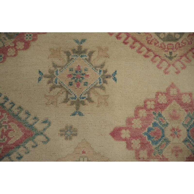 Hand Knotted Oriental 100% Wool Carpet Traditional Geometric Beige & Ivories Kazak Area Rug - 9' 10'' X 8' 0''