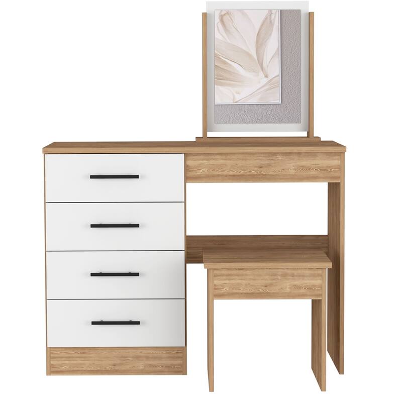 TUHOME Kaia Makeup Dressing Table with Mirror and 4 Drawers