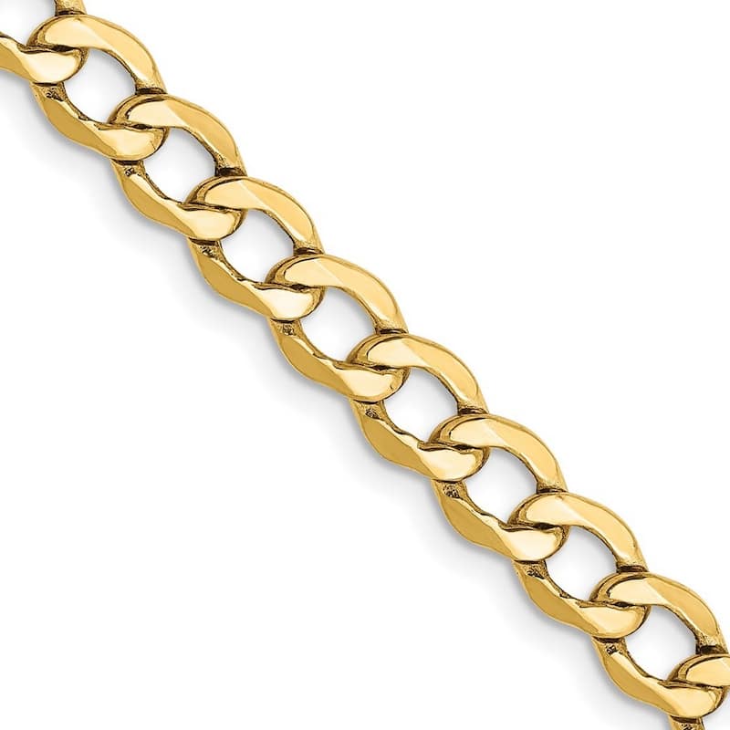 Curata 10k Yellow Gold 7" 8" or 9" 5.25mm Semi Solid Curb Link Chain Bracelet for men or women