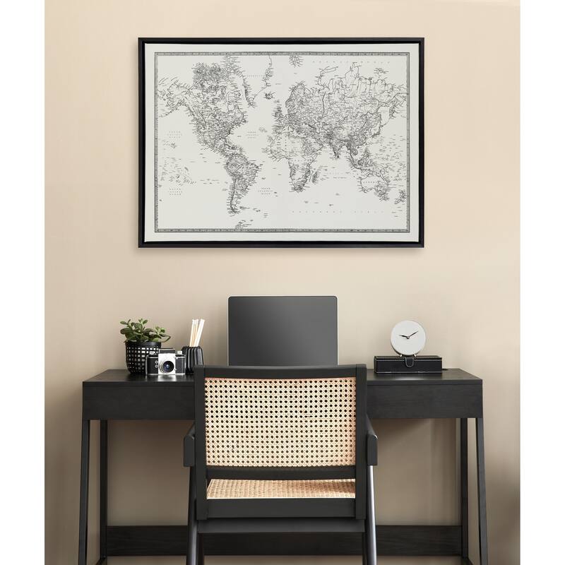 Kate and Laurel Sylvie BW World Map Canvas by Creative Bunch Studio