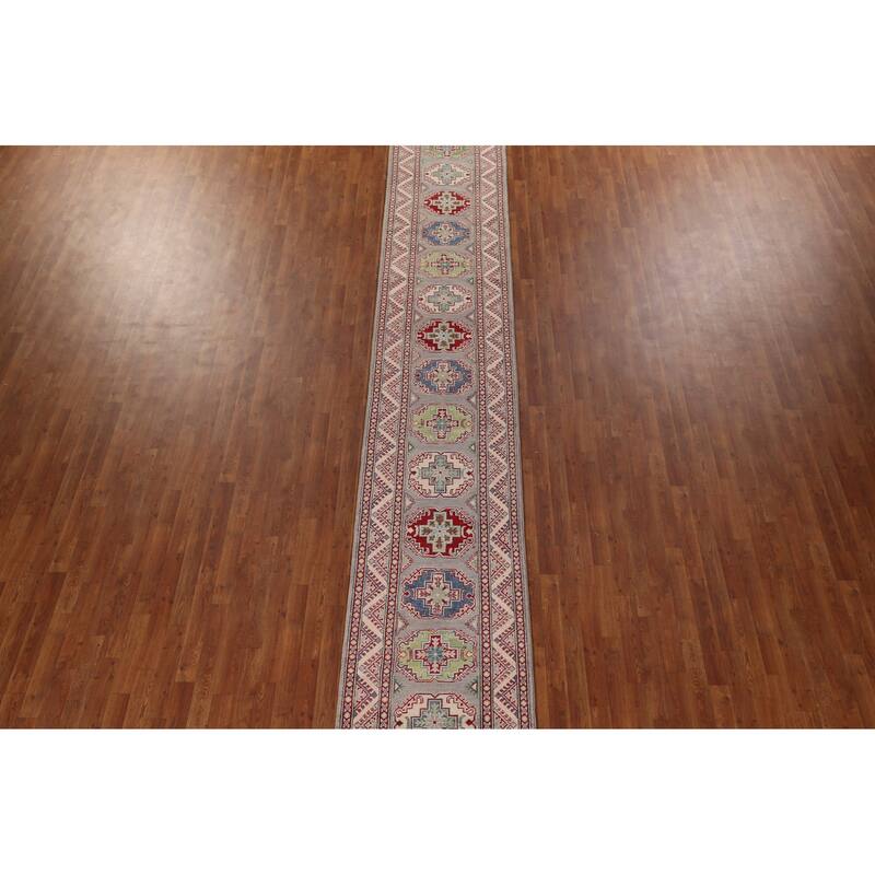 Gray Kazak Runner Rug Handmade Oriental Wool Carpet - 2'8" x 20'0"