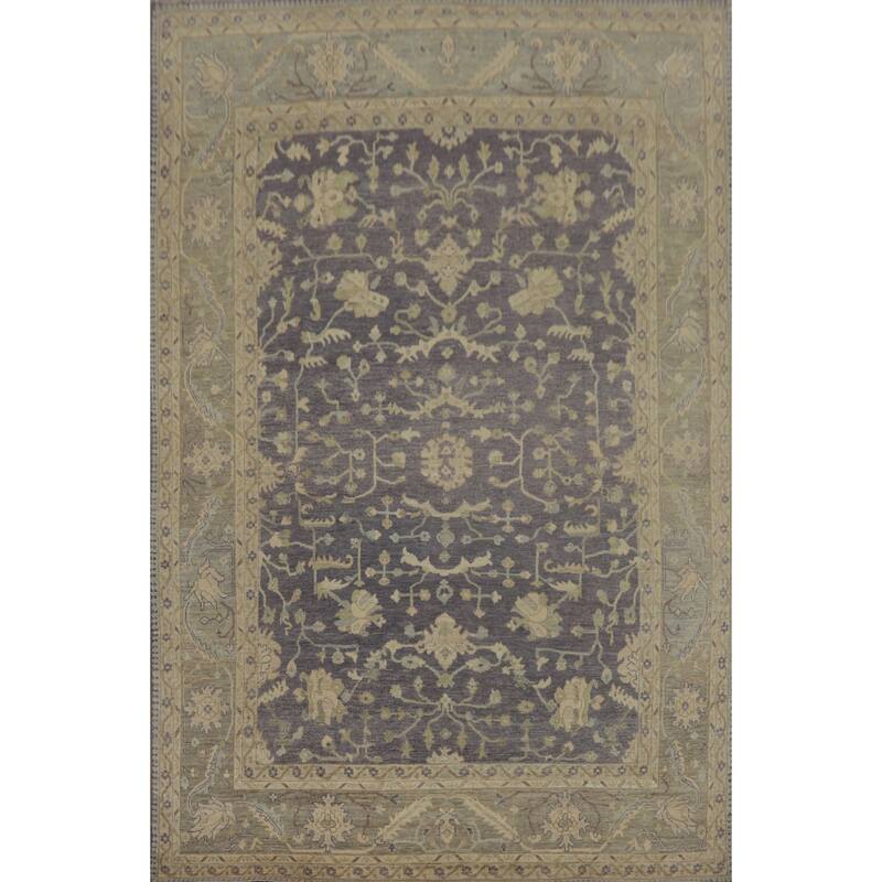 Vegetable Dye Wool Oushak Turkish Area Rug, Floral Geometric Carpet - 11' 9'' X 9' 3''