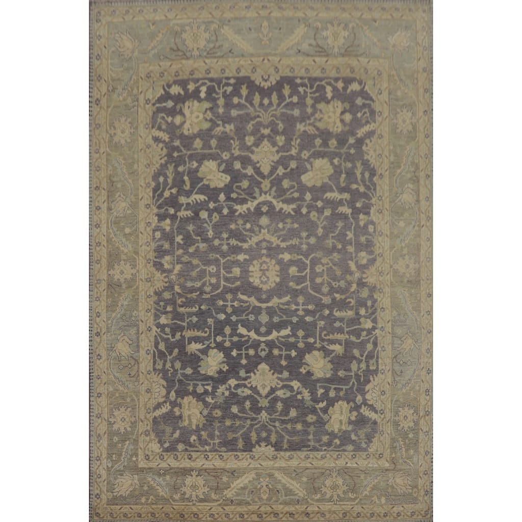 Vegetable Dye Wool Oushak Turkish Area Rug, Floral Geometric Carpet - 11' 9'' X 9' 3''