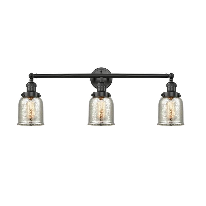 Innovations Lighting Small Bell 3 Light 30" Wide Bathroom Vanity Light - Matte Black / Silver Plated Mercury