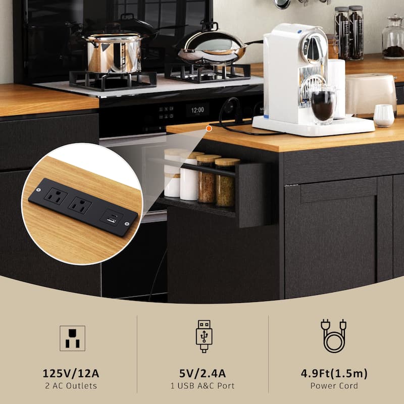 Multi-Functional 74.8" Kitchen Island with Extendable Table – 3 Drawers, Power Outlet & Mobile Design‌