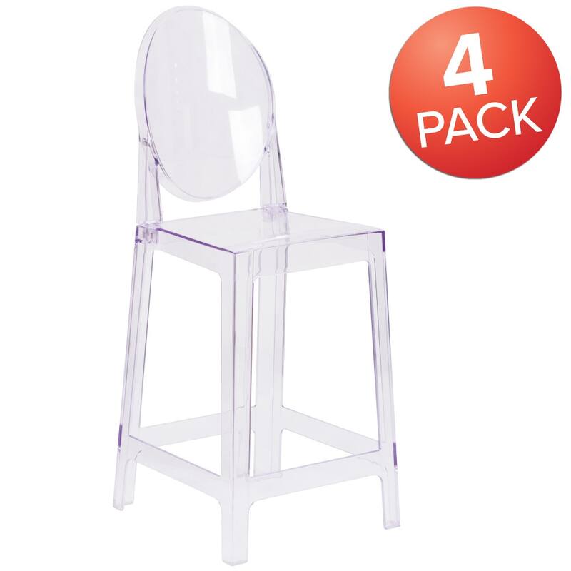 4 PK Counter Stool with Oval Back in Transparent Crystal - Wedding Chairs