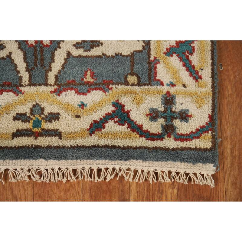 Blue Geometric Oushak Oriental Foyer Rug Handmade Wool Carpet - 2'0"x 3'0"