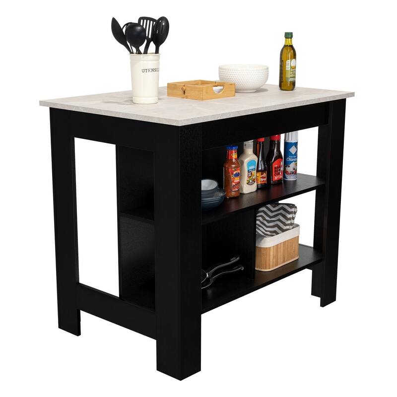 TUHOME Cala 3-Shelf Wooden Casual Kitchen Island