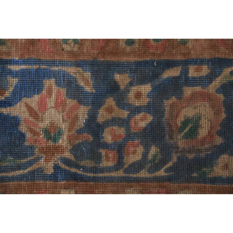 Floral Medallion Tabriz Persian Area Rug Blue Handmade Wool Carpet - 9'5"x 12'5"