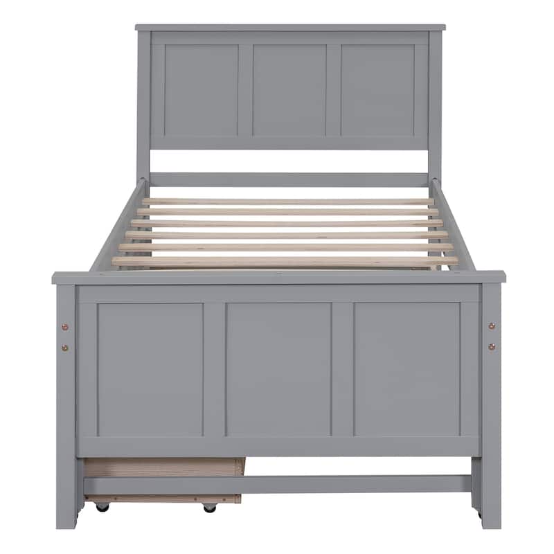 Gray Twin Size Platform Bed with Trundle and Storage Drawers
