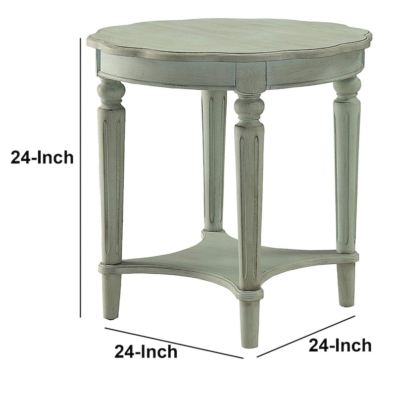 24 in. Antiqued Green Round Wood End Table, Sturdy Build End Side Table for Living Rooms