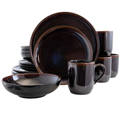 Deep Space Reactive Glaze Round Stoneware Dinnerware Set 16 Pieces