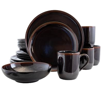 Elama Midnight Sun 16 Pc Round Stoneware Dinnerware Set in Metallic