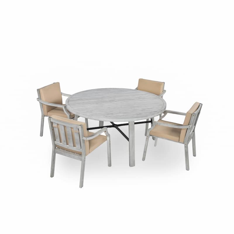 4-Person Outdoor Wooden Dinning Set with an Umbrella Hole and Removable Cushions